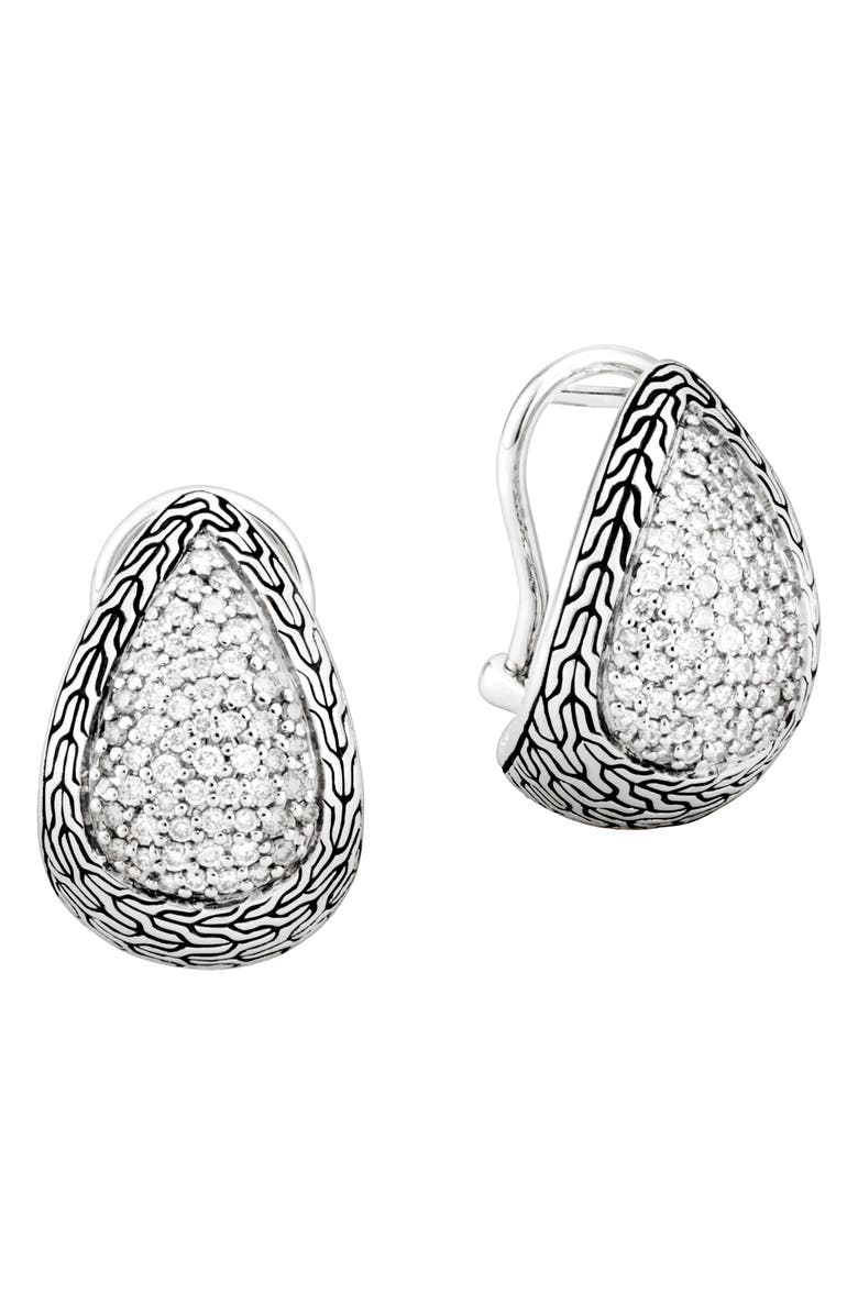 John Hardy Classic Chain Silver Diamond Pavé Buddha Belly Earrings, Main, color,