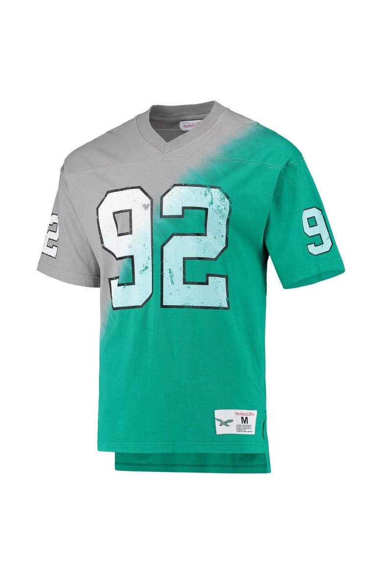 Men's Mitchell & Ness Reggie White Gray/Kelly Green Philadelphia Eagles Retired Player Name & Number Diagonal Tie-Dye V-Neck T-Shirt, Alternate, color, Gray