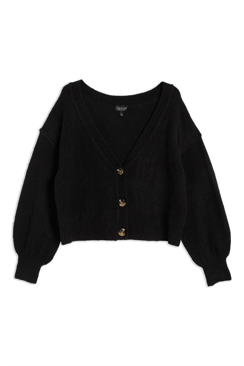 Horn Button Crop Cardigan, Alternate, color, BLACK