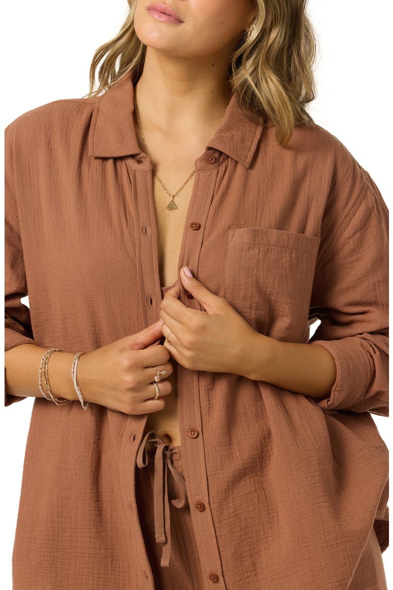 Leni Relaxed Fit Cotton Cover-Up Shirt, Alternate, color, CAROB BROW