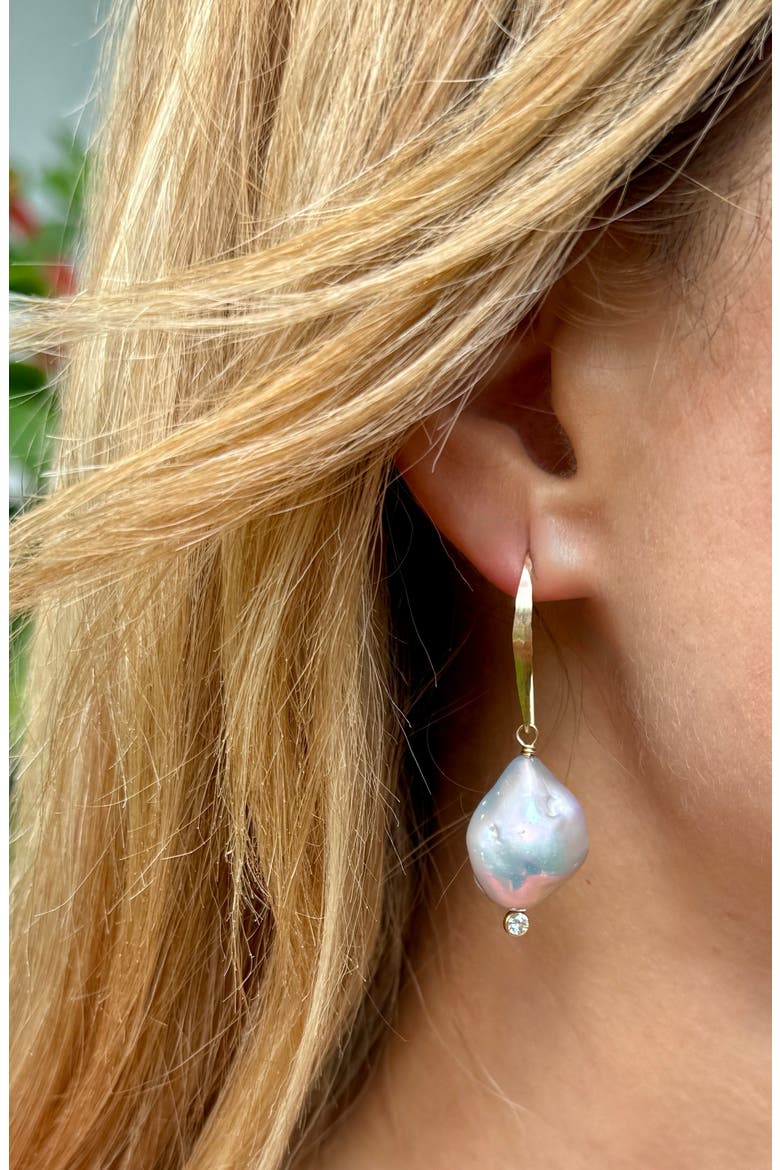 Silver Baroque Pearl Earrings, Alternate, color, 14K Yellow Gold