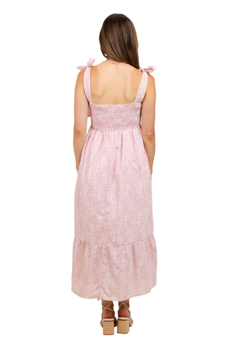 PinkBlush Floral Smocked Shoulder Tie Midi Dress, Alternate, color, 