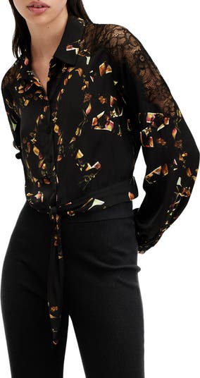【翌日発送可能】 Trim Lace Print Floral Len AllSaints Tie Shirt Hem シャツ/ブラウス(長袖/七分)