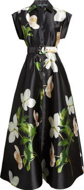 Julia Jordan Belted Floral Mikado Shirtdress