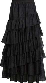 Treasure & Bond Flock Dot Tiered Tulle Maxi Skirt