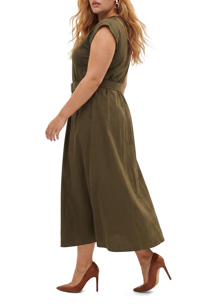 Mixed Media Belted Fit & Flare Dress, Alternate, color, FOREST NIGHT