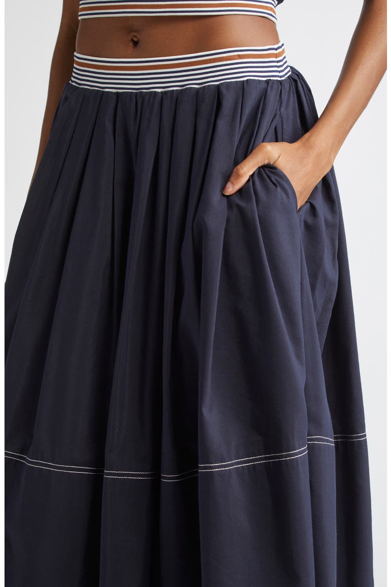 Evelina Topstitch Detail Cotton & Silk Skirt, Alternate, color, NAVY