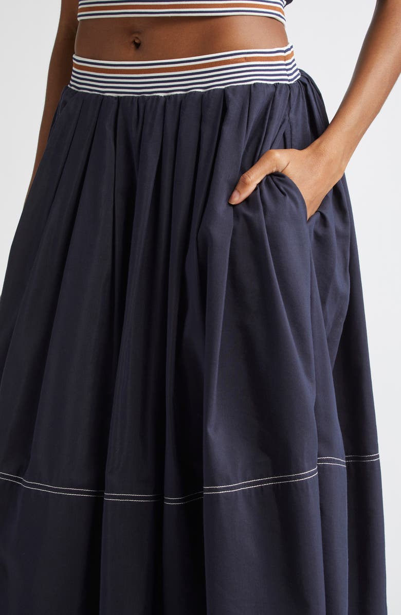 Veronica Beard Evelina Topstitch Detail Cotton & Silk Skirt, Alternate, color, Navy