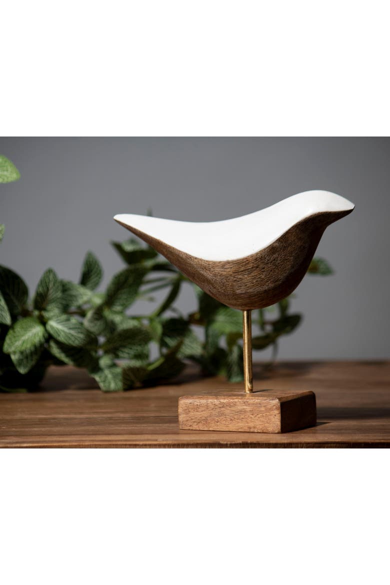 Multicolored Handcarved Wood Bird Figurine, Alternate, color, Brown