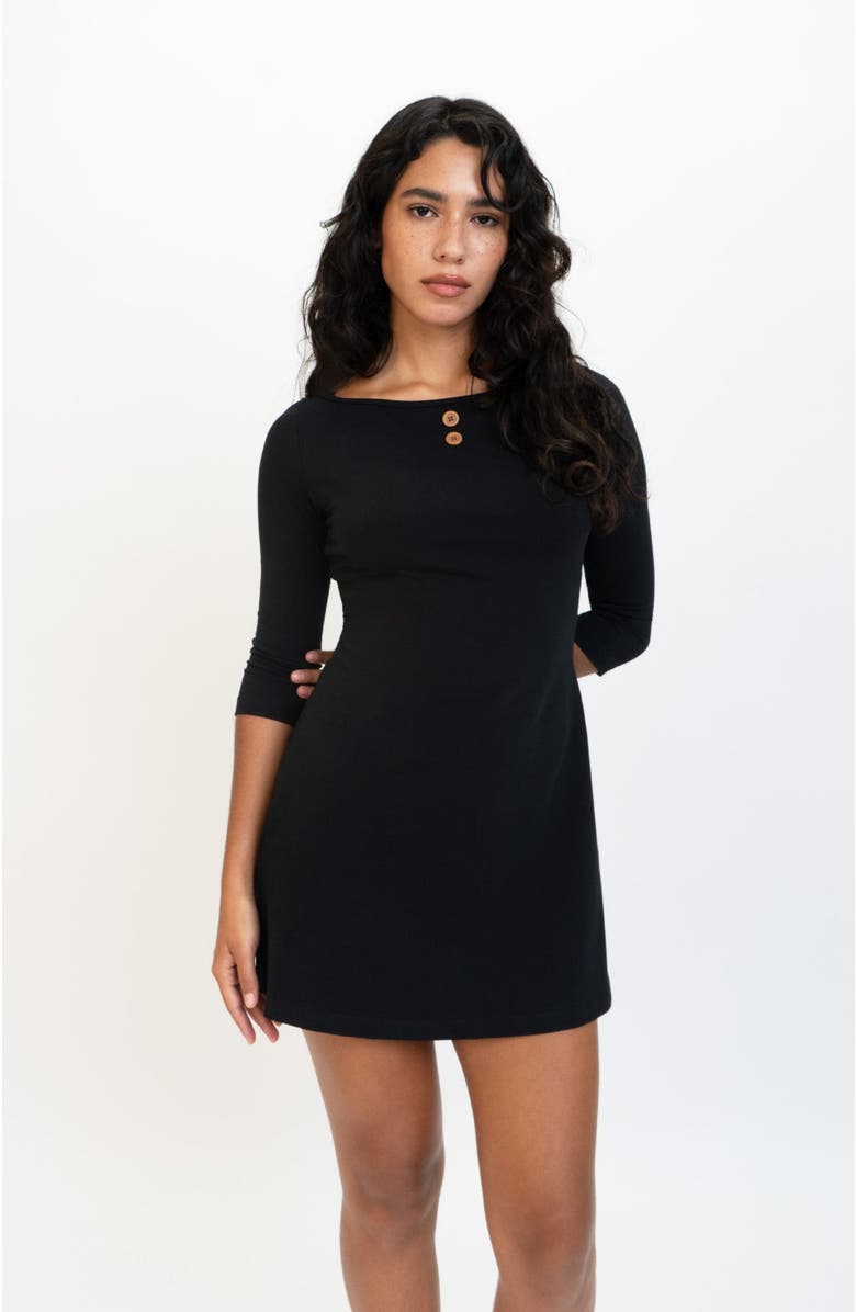 Oddli 3/4 Sleeve Boat Neck Dress, Alternate, color, Black