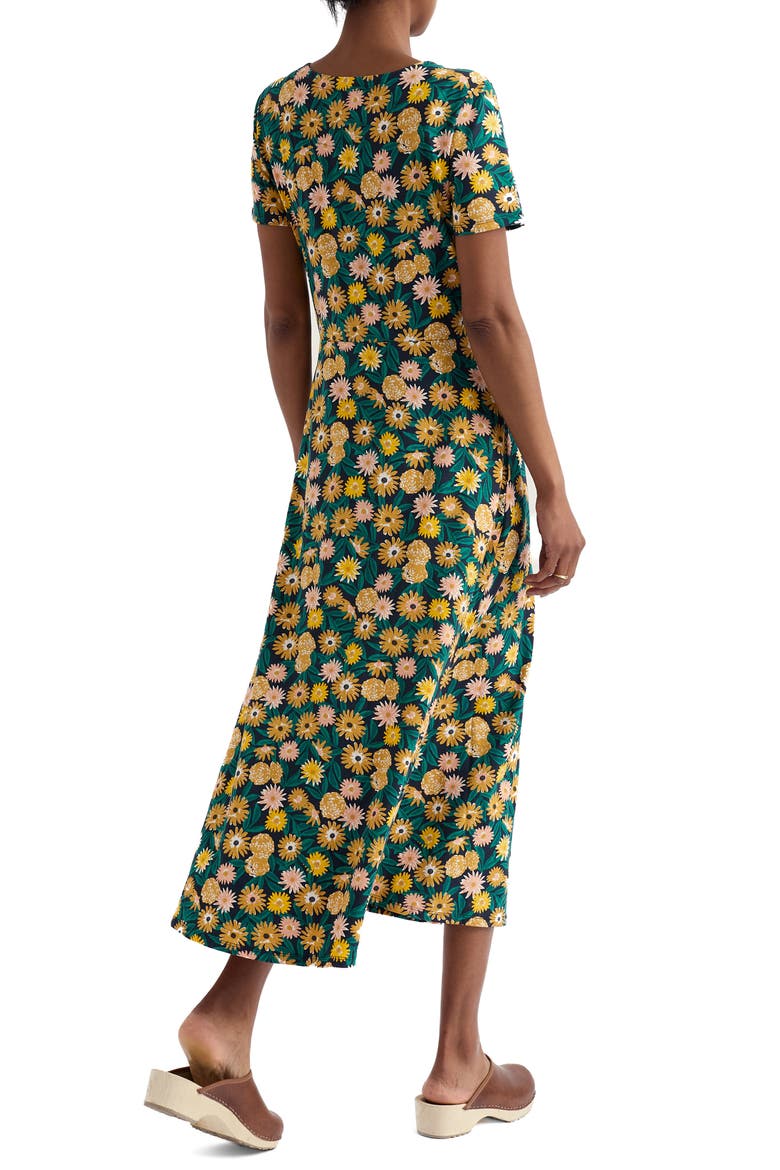Veronica Floral Stretch Organic Cotton Midi Dress, Alternate, color, MARIGOLD MEADOW INKWELL