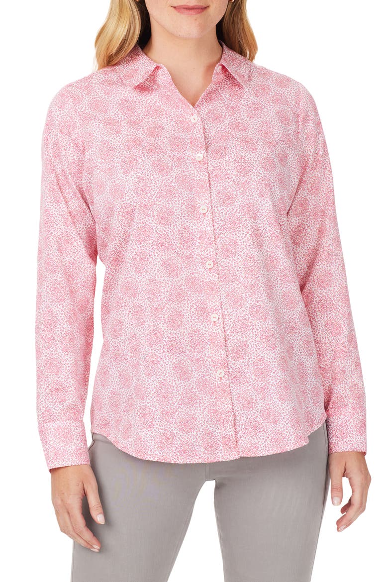 Davis Sweetheart Print Cotton Button-Up Shirt, Main, color, PINK CHAMPAGNE
