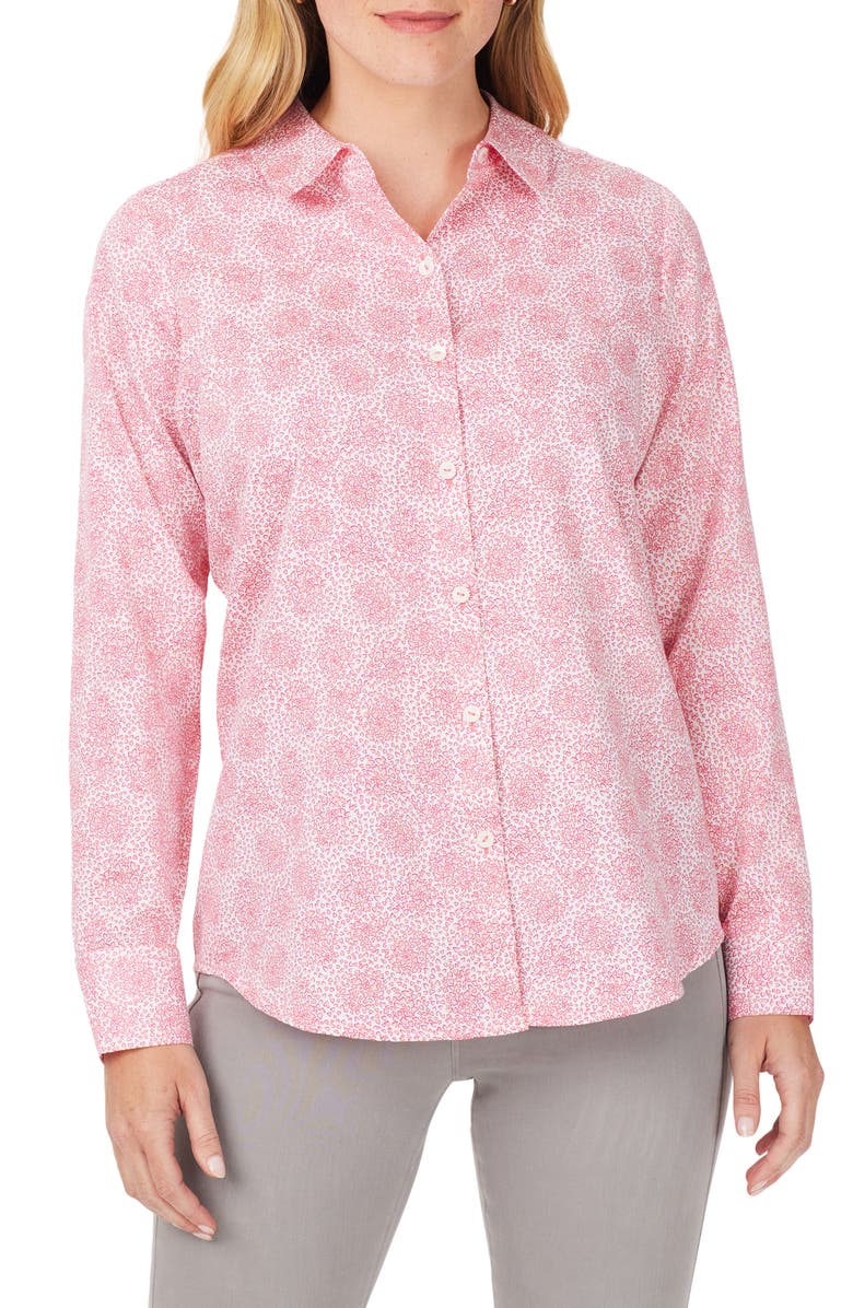 Foxcroft Davis Sweetheart Print Cotton Button-Up Shirt, Main, color,