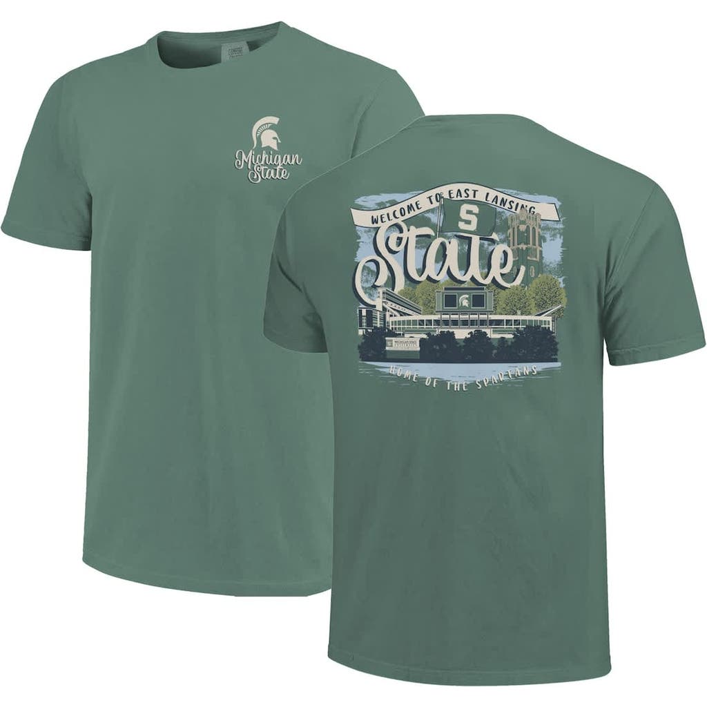 Image One Green Michigan State Spartans Comfort Colors Campus Scene Drawing Script T-shirt