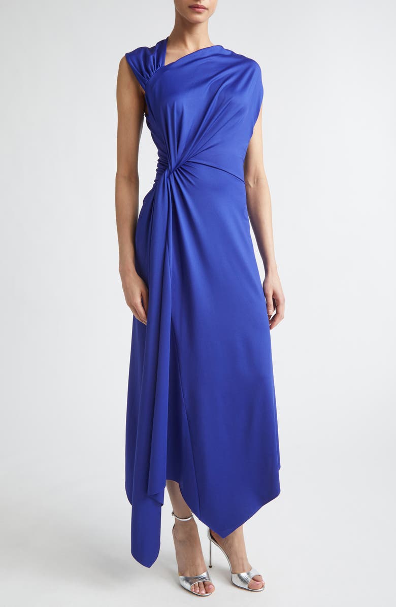 Victoria Beckham Asymmetric Stretch Jersey Midi Dress, Main, color, Bright Indigo