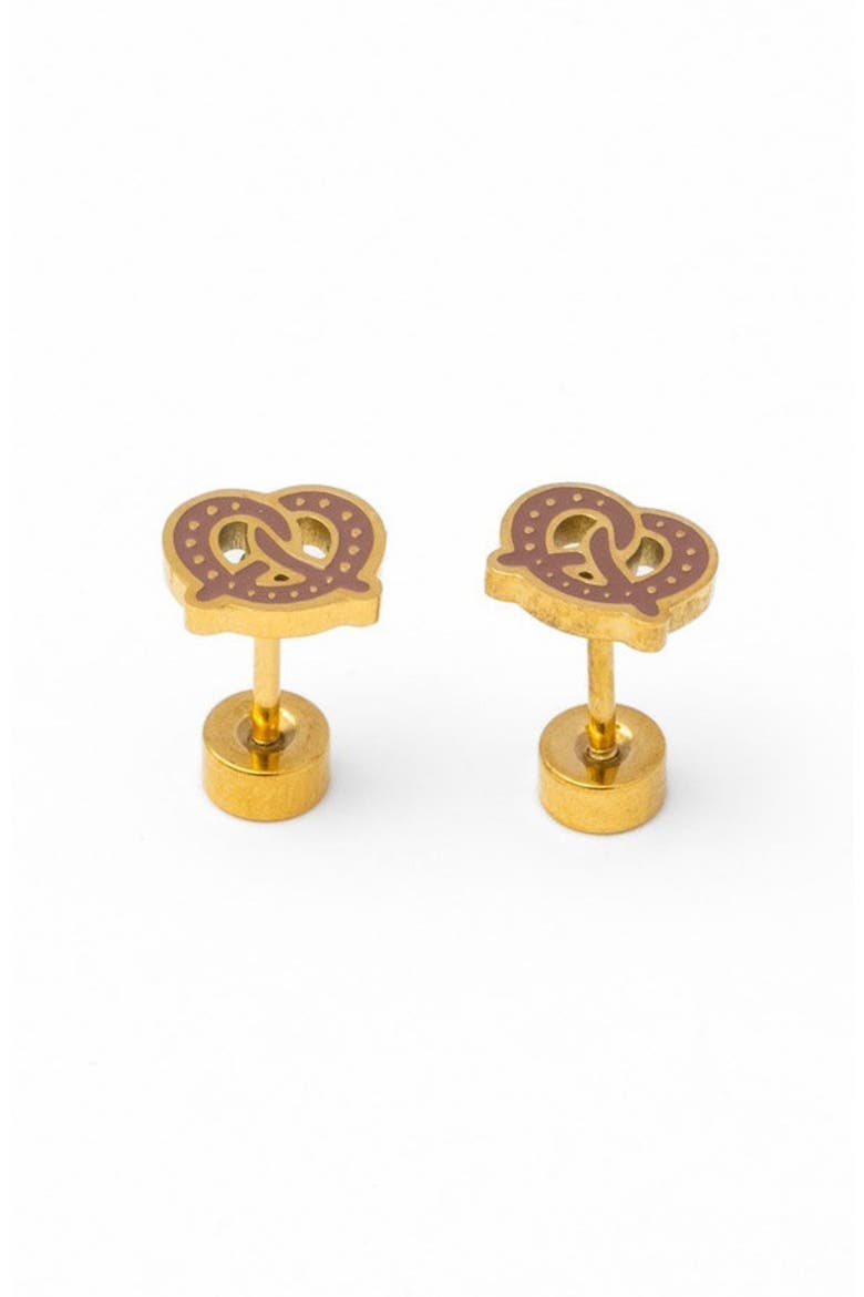 Soft Pretzel Stud Earrings, Alternate, color, Brown