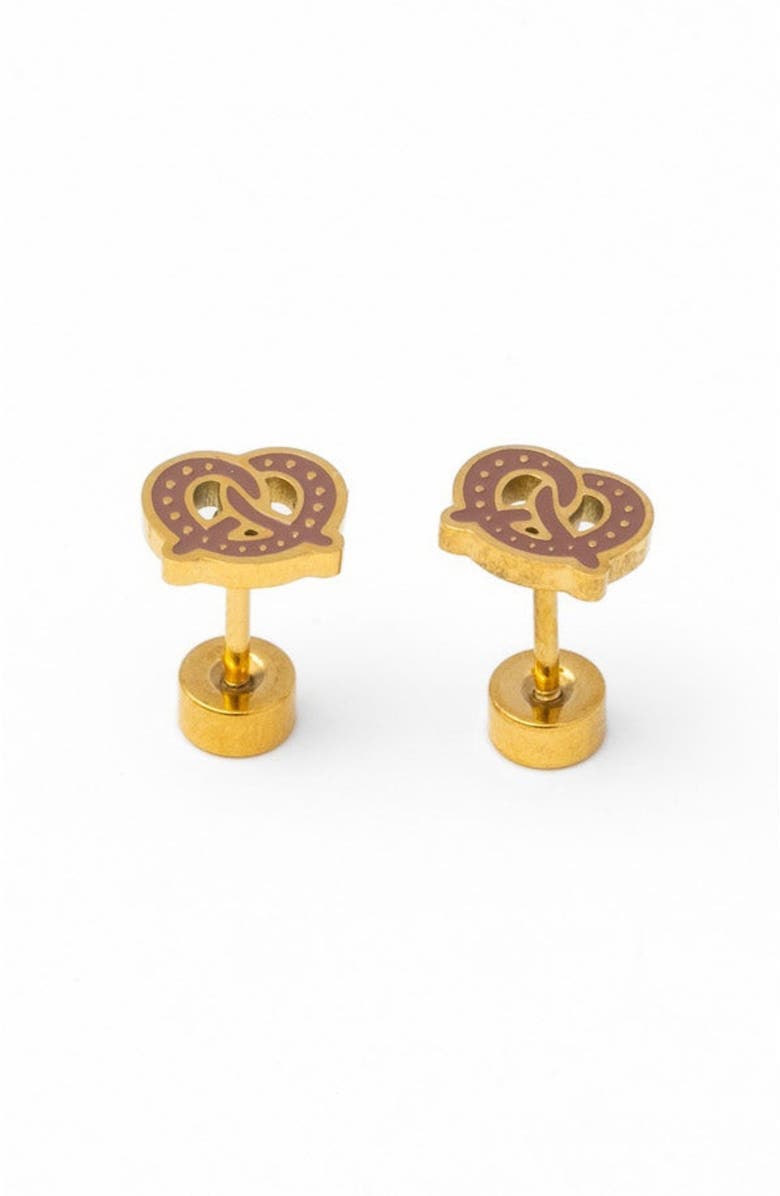 Pip Pop Soft Pretzel Stud Earrings, Alternate, color, Brown