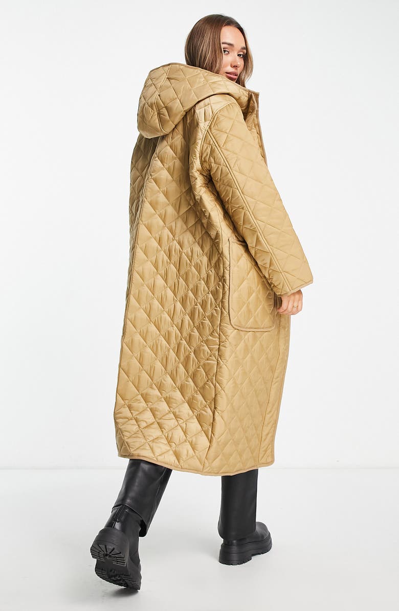 ASOS DESIGN Quilted Longline Coat, Alternate, color,