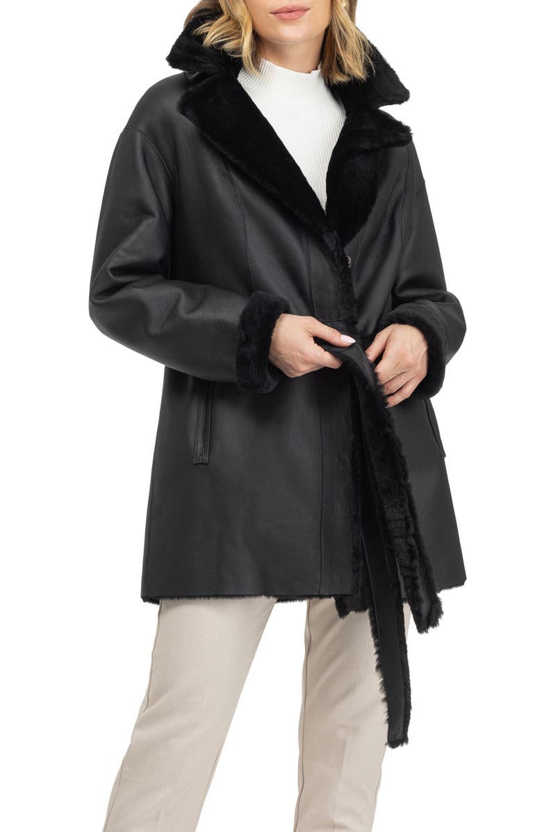 GORSKI Merino Shearling Lamb Stroller, Belt, Alternate, color, Black