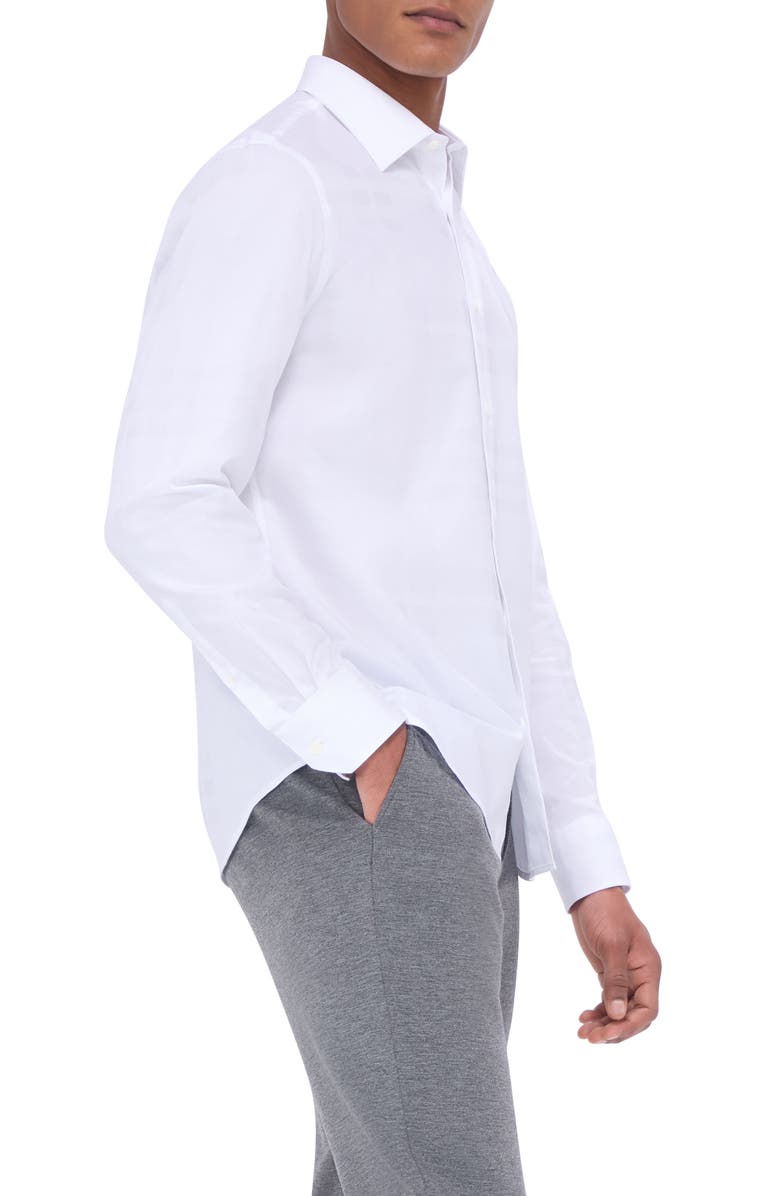 Bugatchi Julian Shaped Fit Solid Cotton Button-Up Shirt, Alternate, color, White