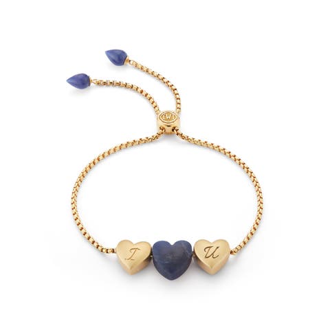 Luv Me Love Heart Sodalite Gemstone Yellow gold Plated Silver Adjustable Bracelet