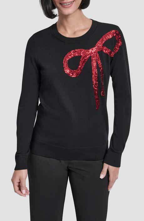 DKNY Sequin Bow Embellished Crewneck Sweater