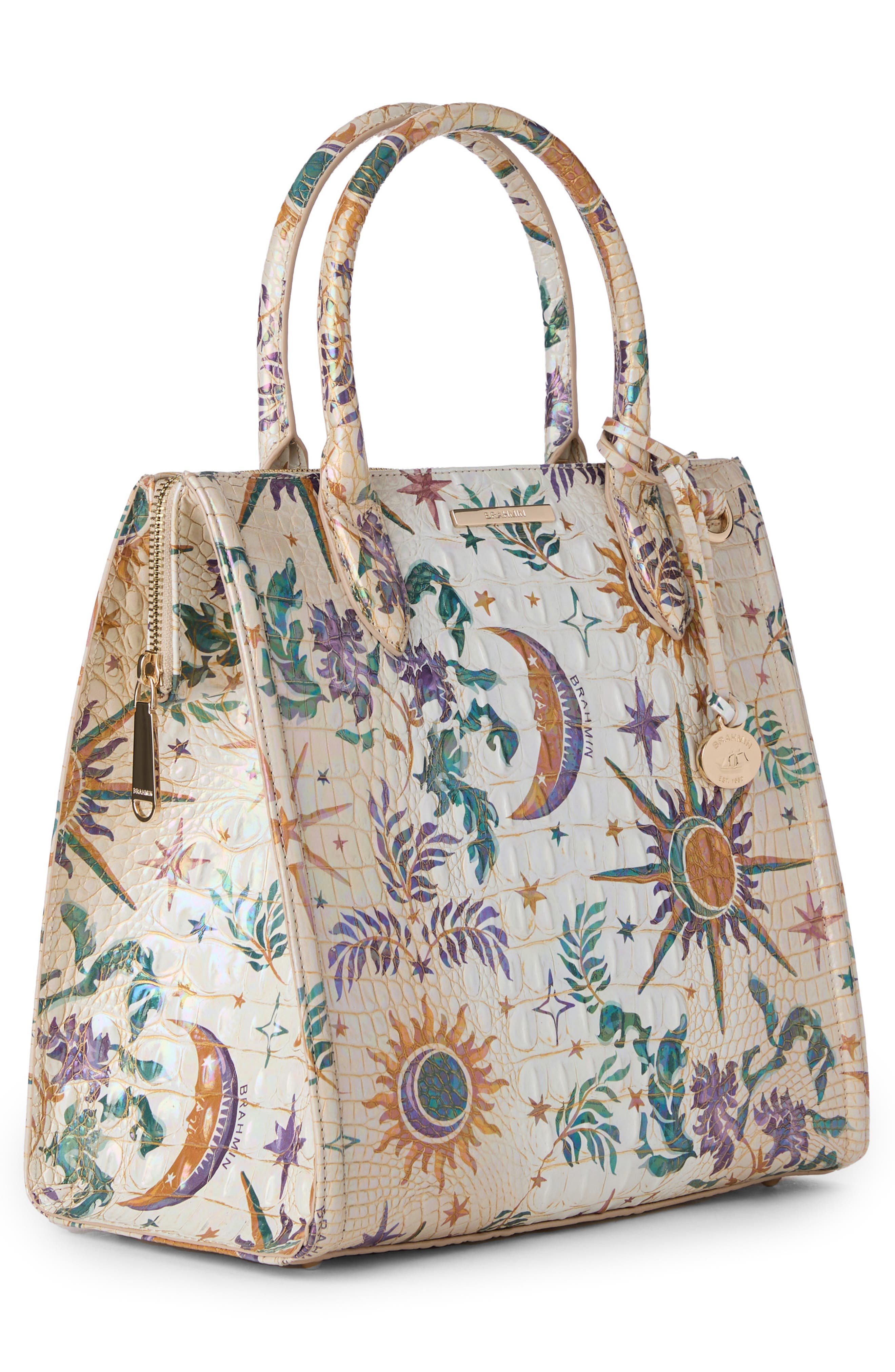 Brahmin Caroline Croc Embossed Painted Leather Satchel, Alternate, color, 