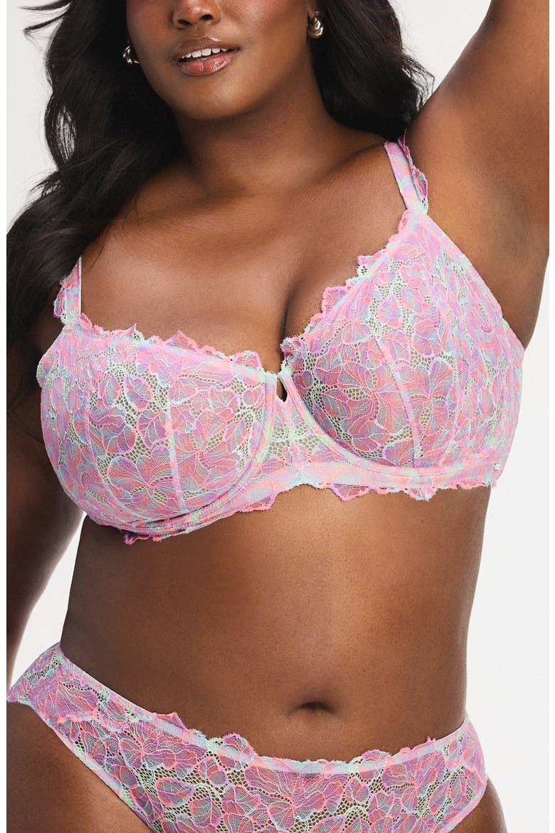 Sun Tide Floral Lace Unlined Balconette Bra, Alternate, color, SHY GREEN