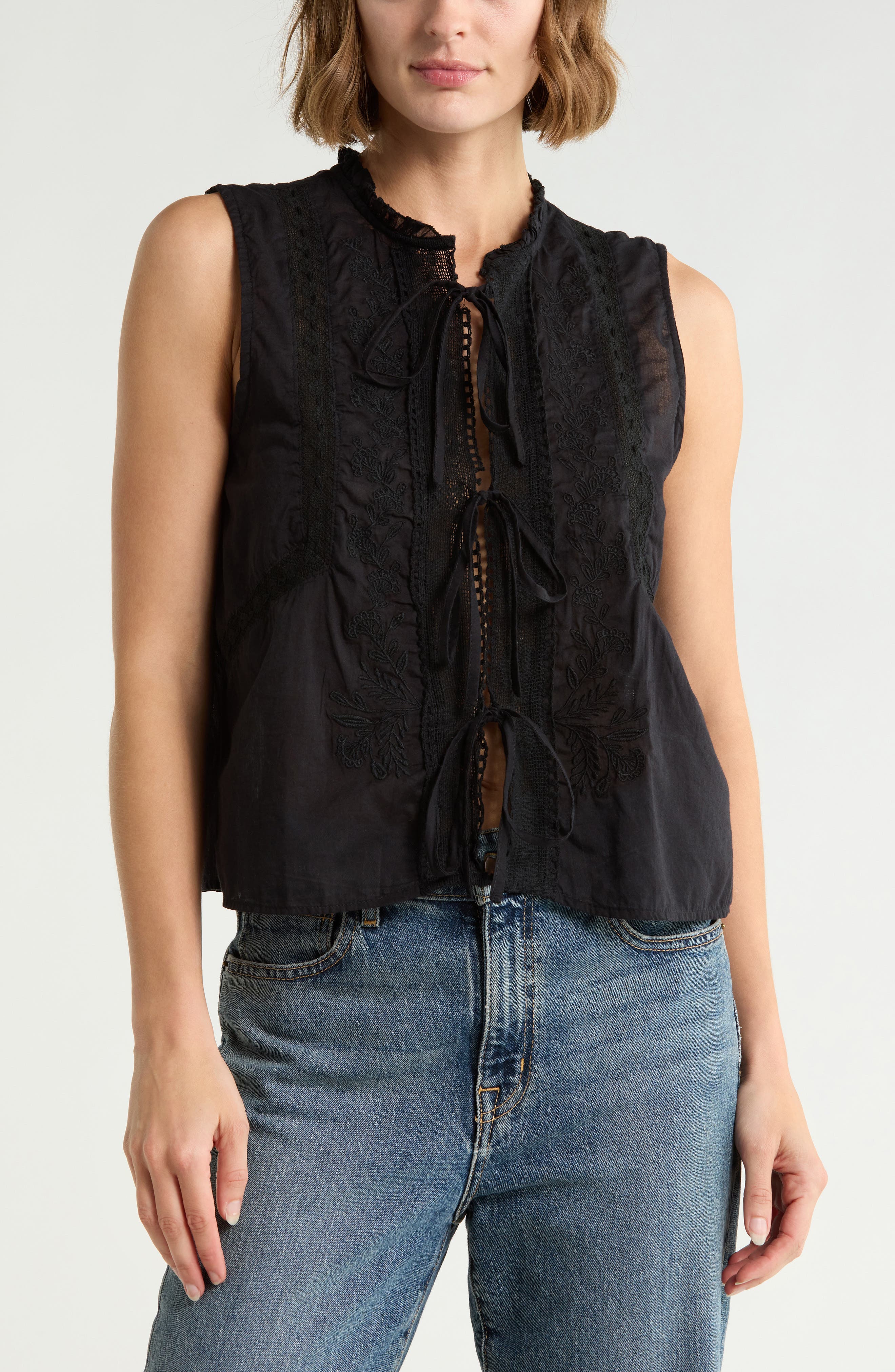 Tie Front Sleeveless Cotton Top