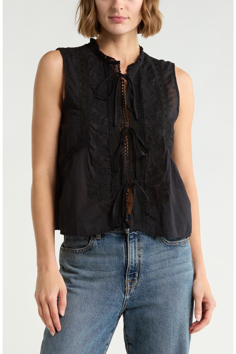 Tie Front Sleeveless Cotton Top, Main, color, BLACK