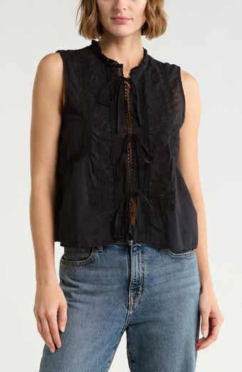 Tie Front Sleeveless Cotton Top