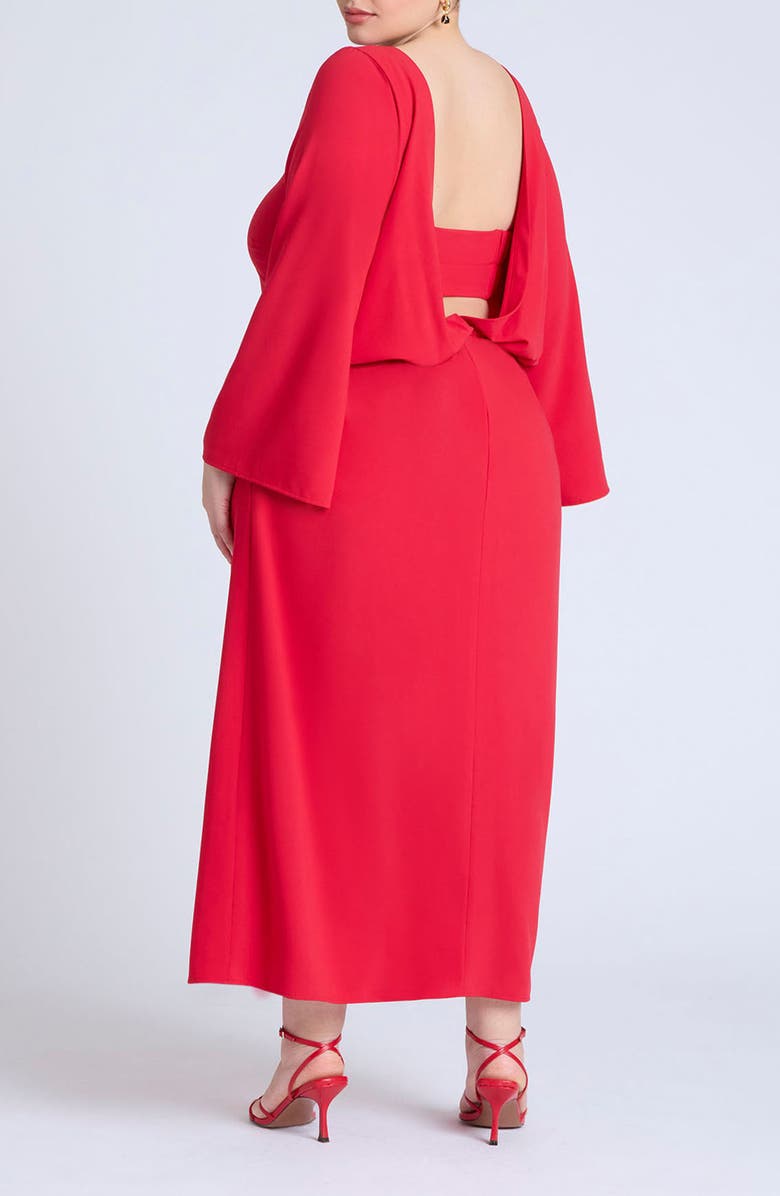 ELOQUII Back Drape Long Sleeve Satin Dress, Alternate, color, 