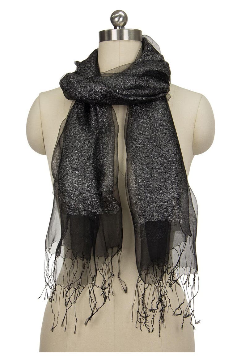 Glitz Shimmer Silk Scarf, Main, color, BLACK