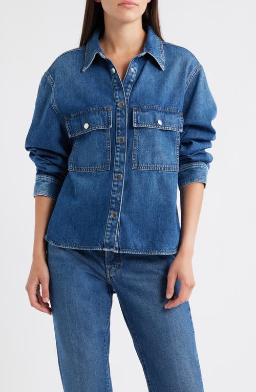 Frame High Low Denim Shirt In Blue