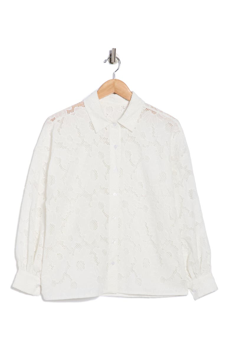 Lace Mesh Button-Up Shirt, Alternate, color, WHITE