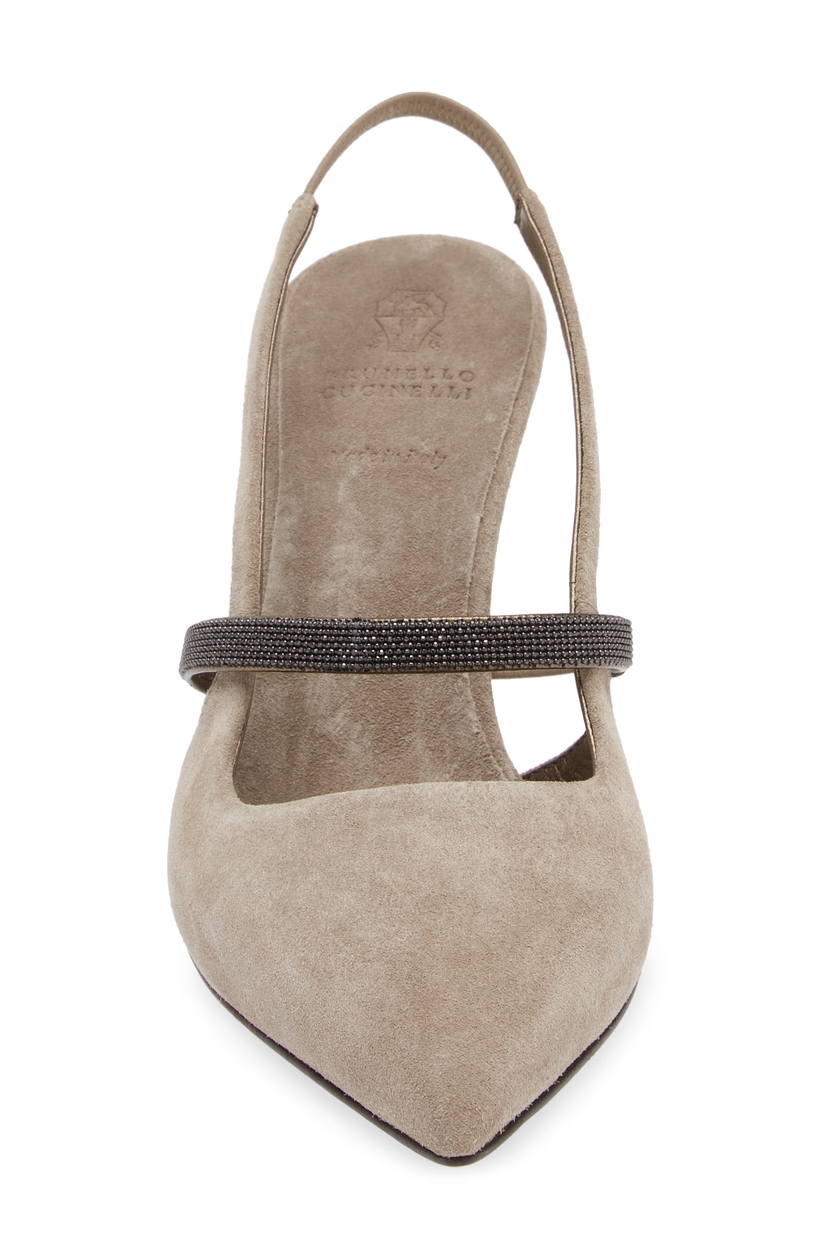 Brunello Cucinelli Pointed Toe Slingback Pump, Alternate, color, Dark Beige