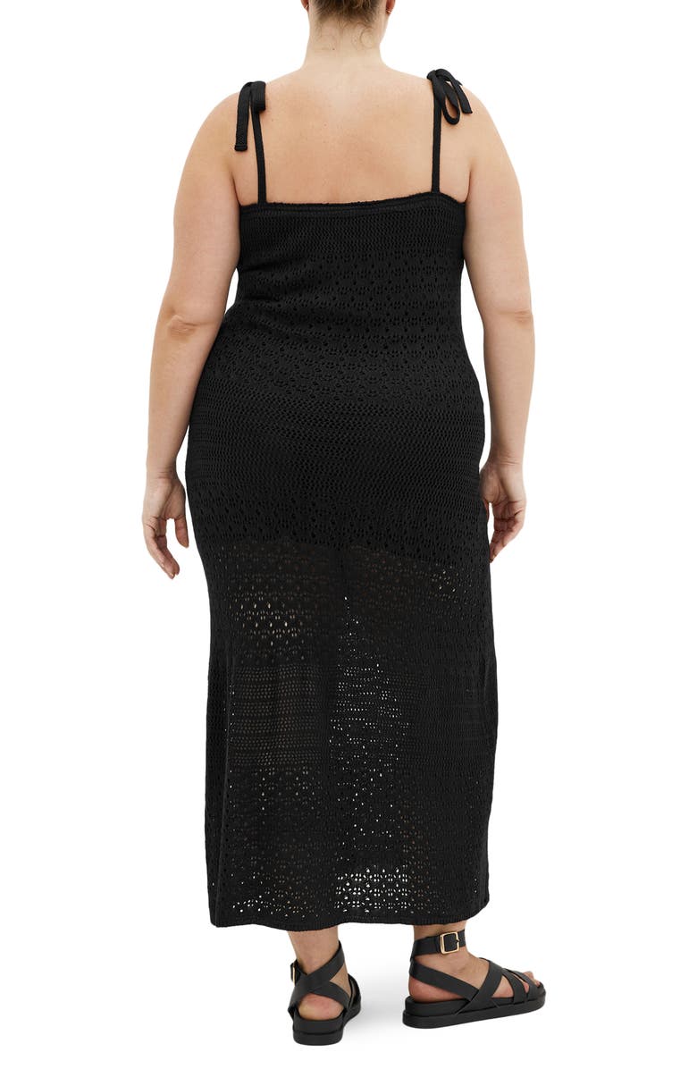 City Chic Sweet Tie Strap Open Stitch Midi Dress, Alternate, color, Black