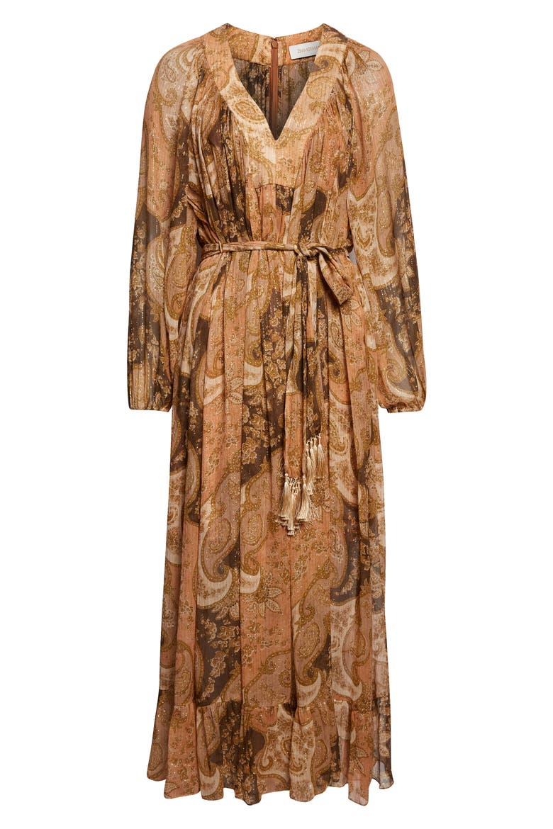 Kindred Spirit Carousel Long Sleeve Batwing Silk Blend Midi Dress, Alternate, color, BISCUIT PAISLEY