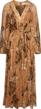 Zimmermann Kindred Spirit Carousel Long Sleeve Batwing Silk Blend Midi Dress