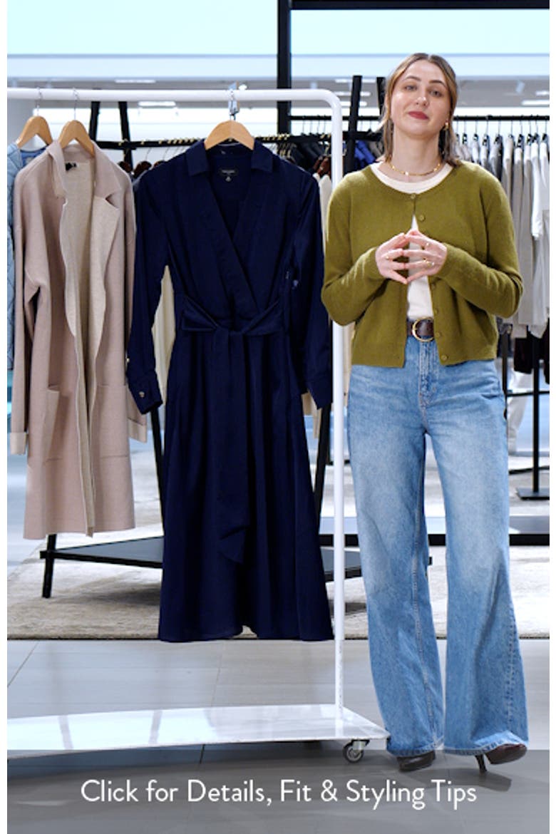 Long Sleeve Hammered Satin Wrap Front Shirtdress video