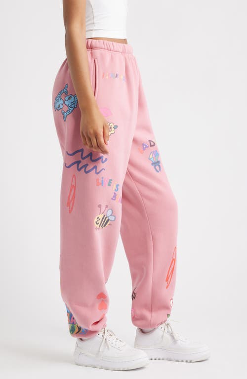 The Mayfair Group Somebody Loves You Fleece Graphic Joggers In Pink