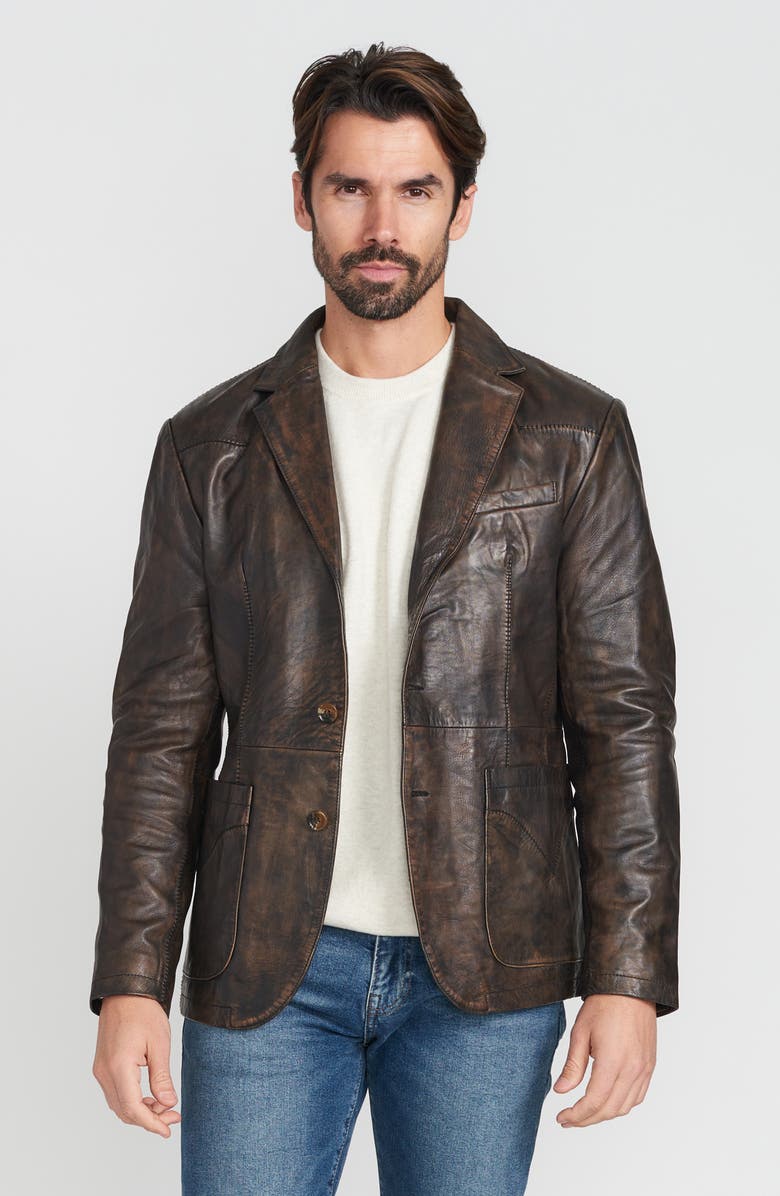 FLYNT Distressed Leather Blazer, Alternate, color, Antique Brown