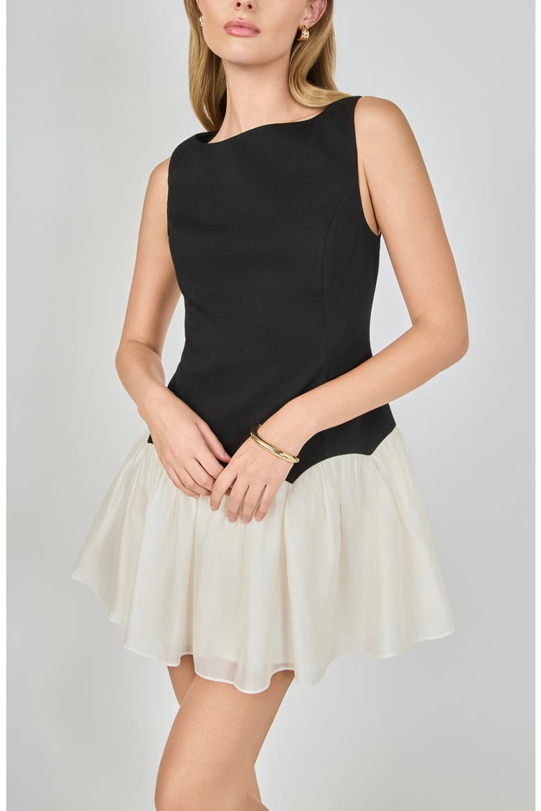 Boat Neck Minidress, Alternate, color, BLACK/CREAM