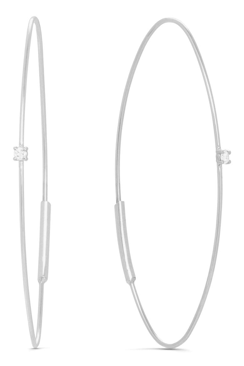 14k White Gold Diamond Oval Hoop Threader Earrings, Main, color, DIA 14KWG