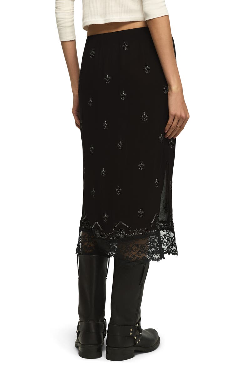 Embellished Lace Trim Midi Skirt, Main, color, BLACK
