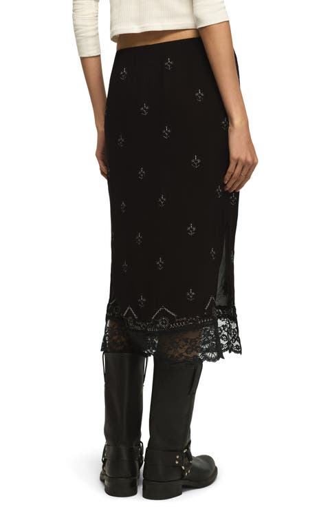 Embellished Lace Trim Midi Skirt