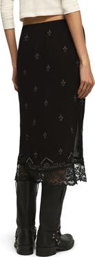 Lucky Brand Embellished Lace Trim Midi Skirt