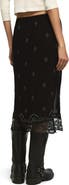 Lucky Brand Embellished Lace Trim Midi Skirt