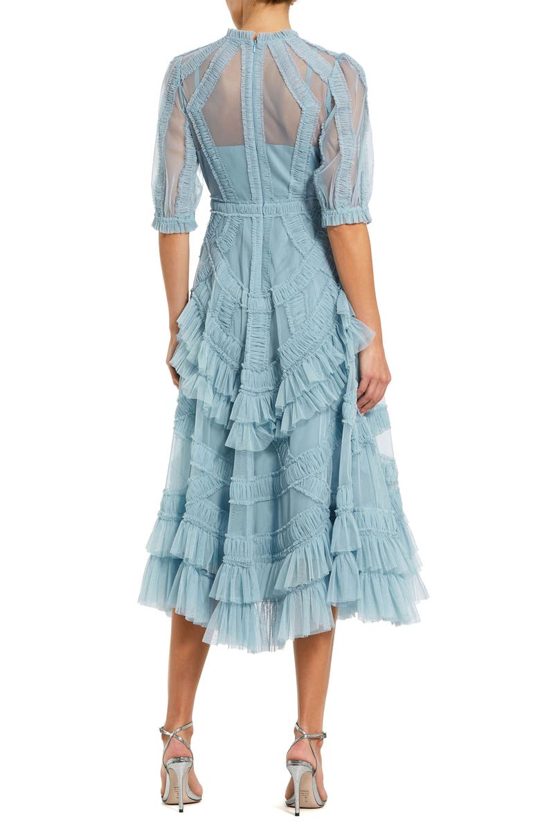 Mac Duggal High Neck Puff Sleeve Ruffle Tiered Dress, Alternate, color, French Blue