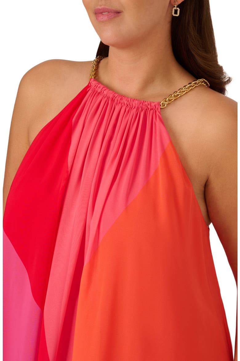 Chain Trim Colorblock Chiffon Midi Trapeze Dress, Alternate, color, RED MULTI